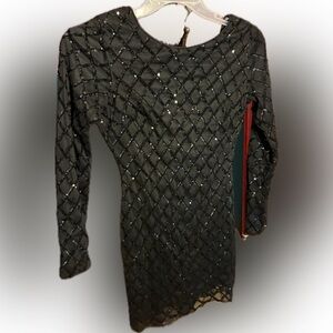 Black Sequin Long Sleeve Dress